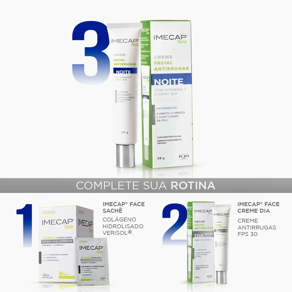 Creme Facial Imecap Face Noite Antirrugas Clareador com Ácido Hialurônico e Q10 35g