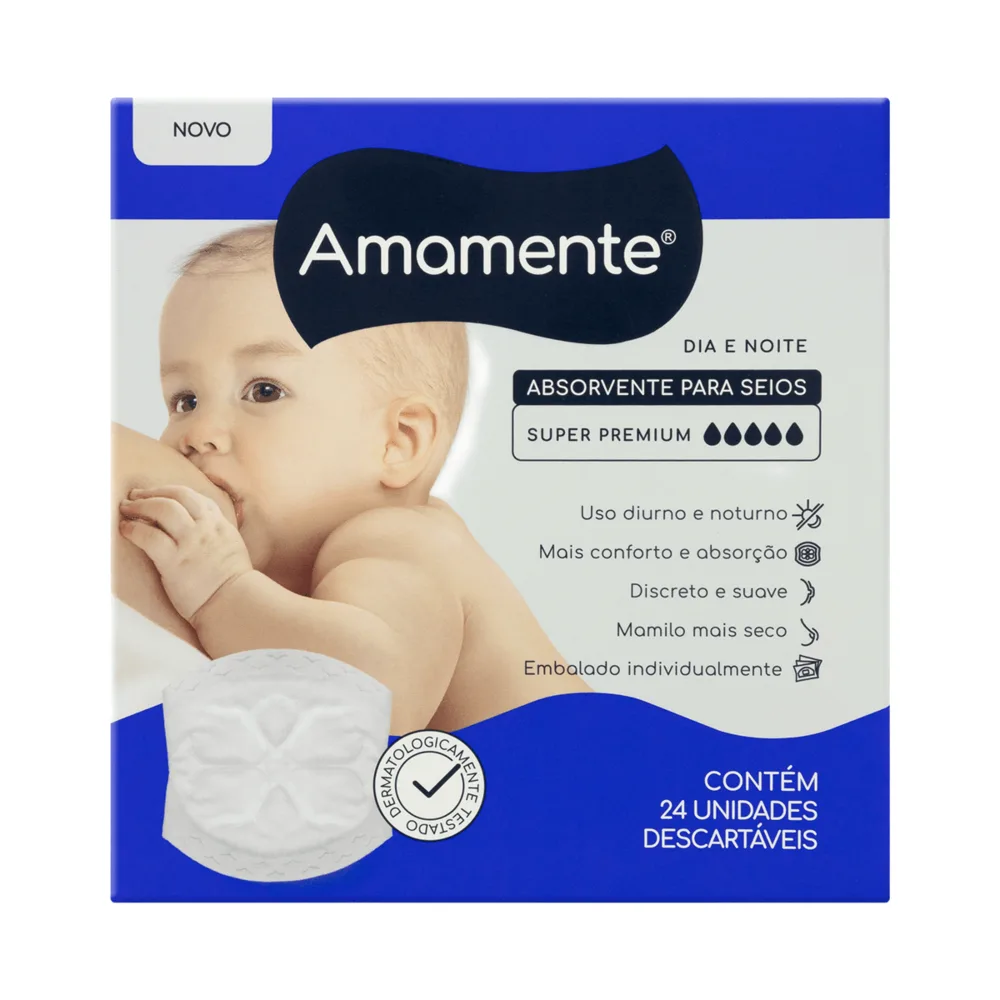 Absorvente para Seios Amamente Super Premium Descartável Dia e Noite 24 Unidades