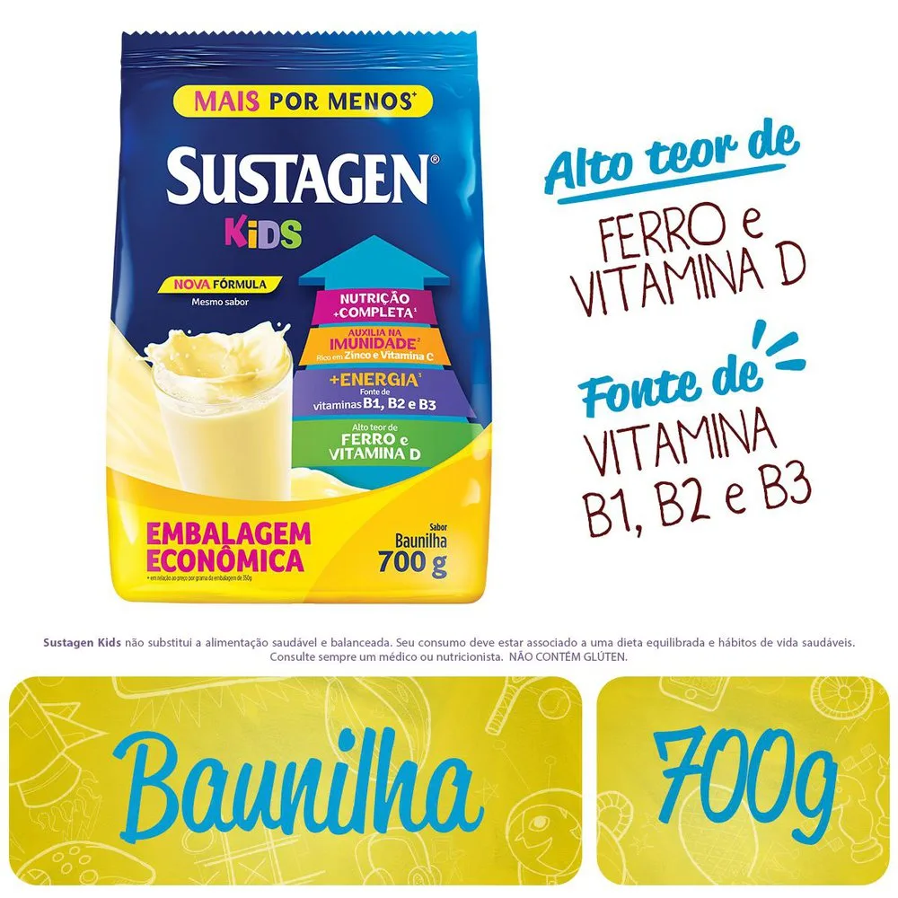 Complemento Alimentar Infantil Sustagen Kids Sabor Baunilha 700g