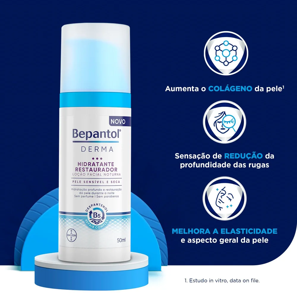 Loção Facial Bepantol Derma Hidratante Restaurador Noturna 50ml
