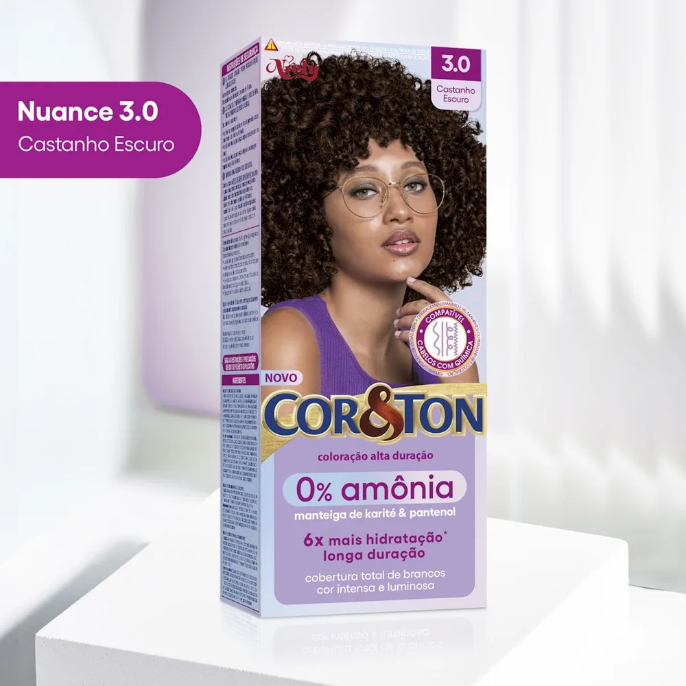 Tintura Cor&Ton Niely 0% Amonia 3.0 Castanho Escuro
