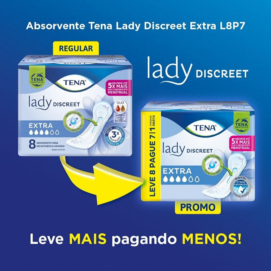 Absorvente Para Incontinência Urinária Tena Lady Discreet Extra Sem Abas - 8 Unidades