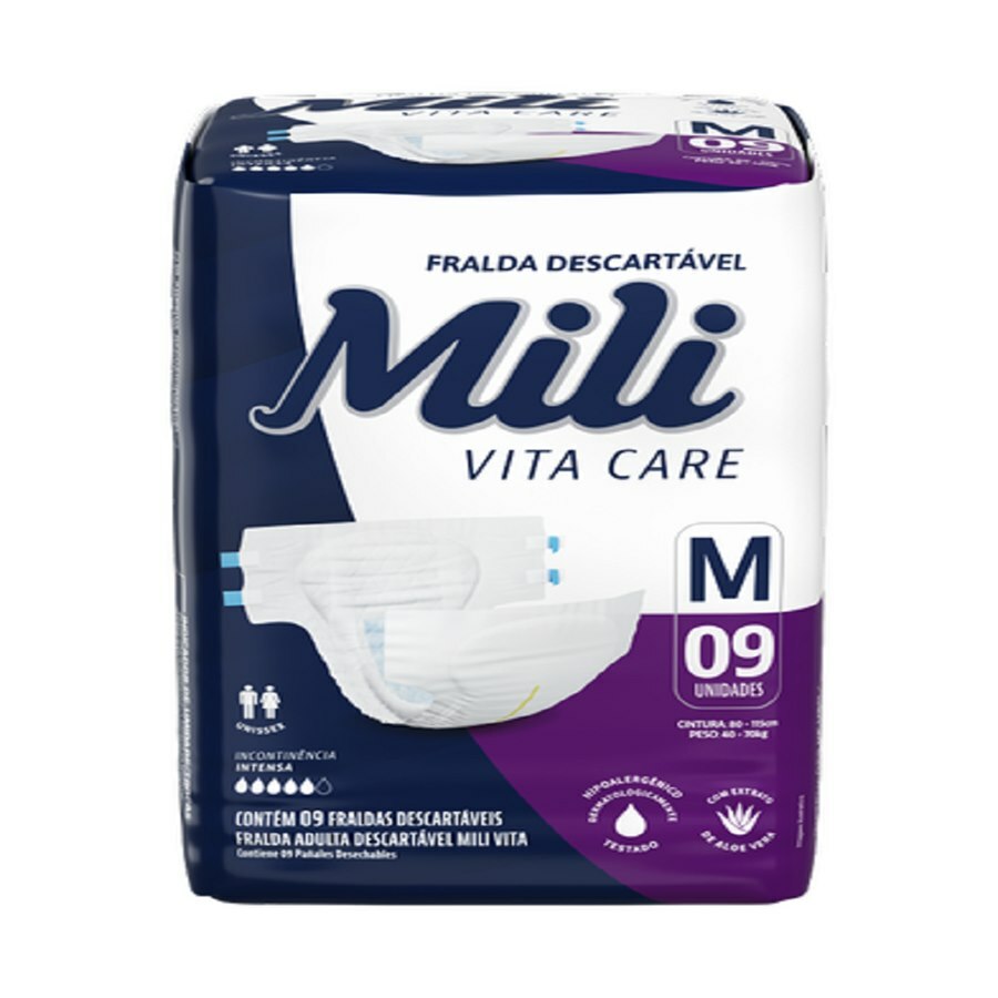 Fralda Descartável Adulto Mili Vita Care M - 9 Unidades