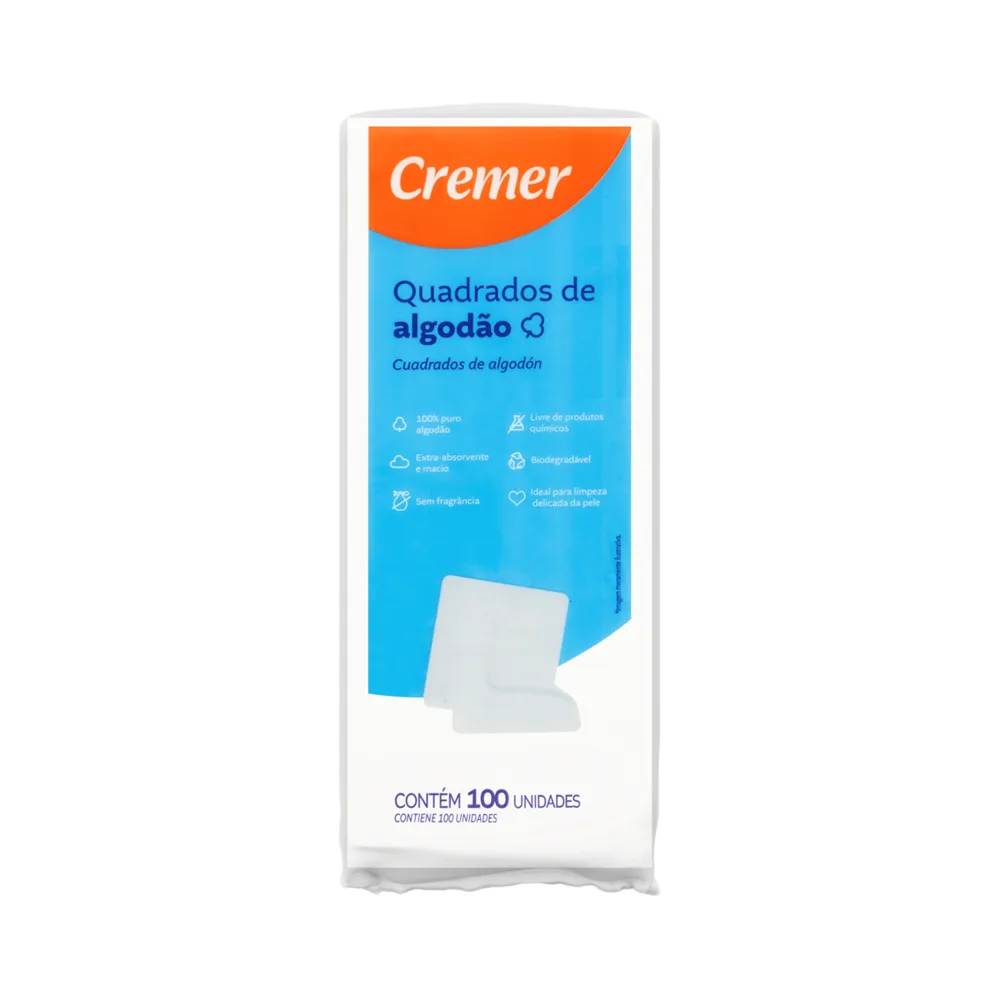 Algodão Quadrado Cremer Hidrófilo 100 Unidades