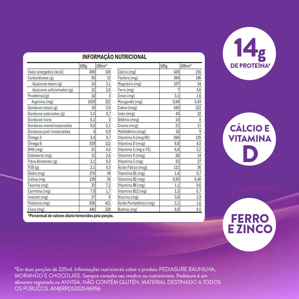 Suplemento Alimentar Infantil Pediasure Sabor Chocolate +4 Anos 400g