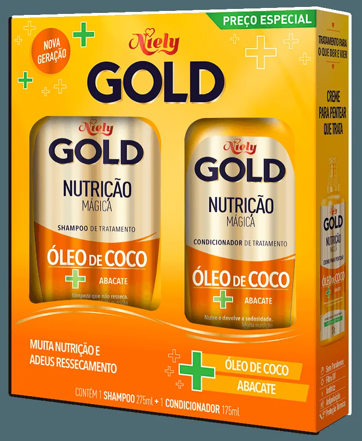 Kit Shampoo Niely Gold Nutrição Poderosa 275ml 1 Unidade + Condicionador Niely Gold Nutrição Poderosa 175ml 1 Unidade