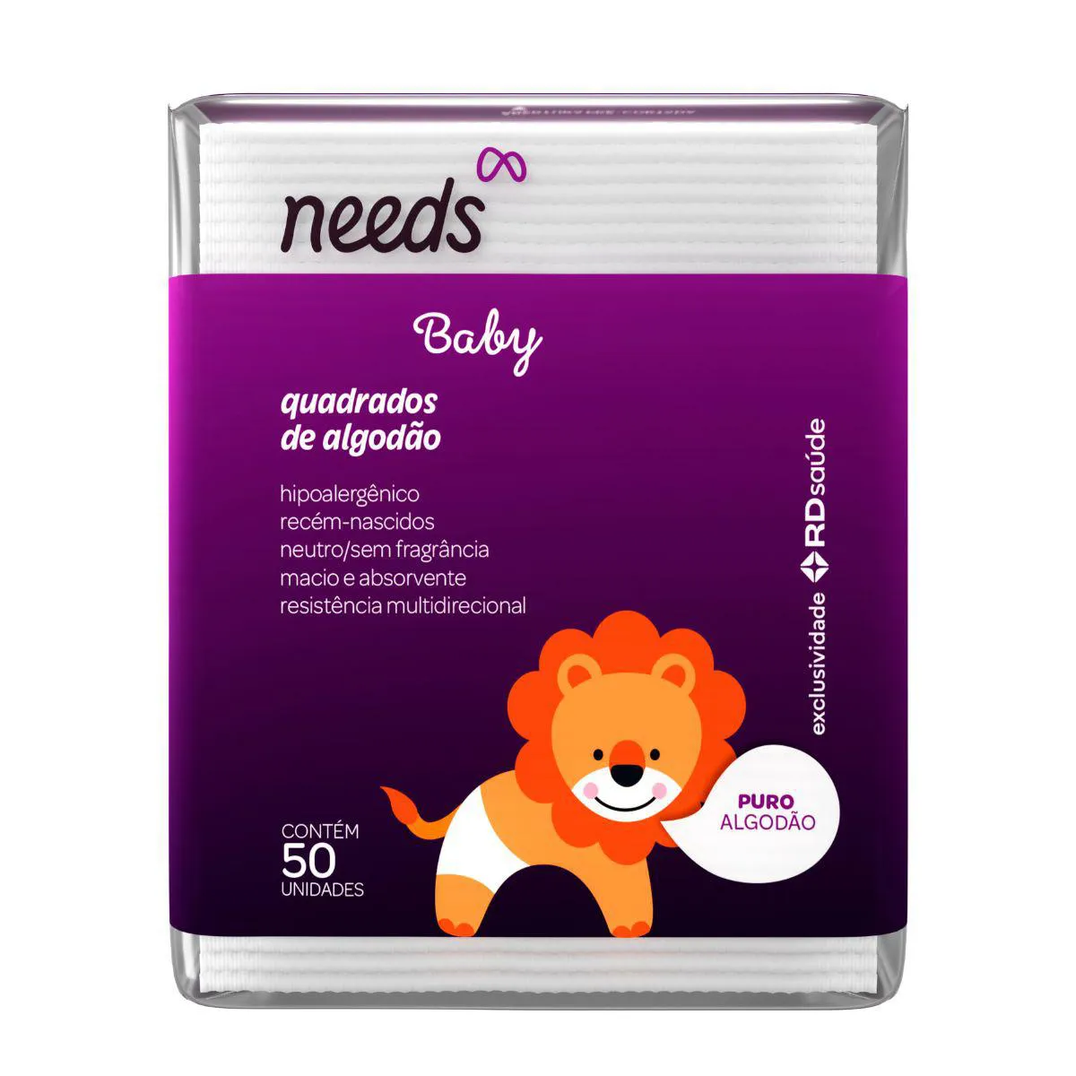 Needs Baby Quadrado de Algodão 50 Unidades