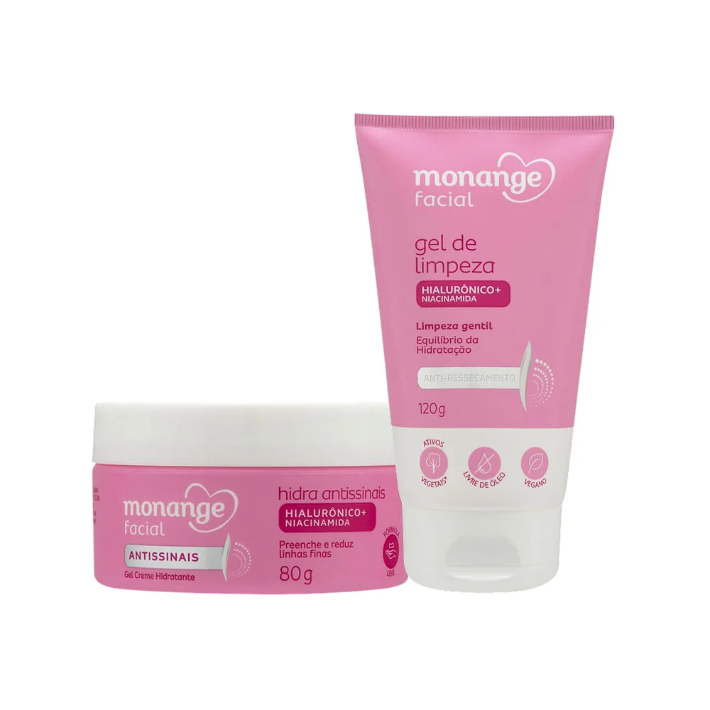 Kit Monange Gel de Limpeza Facial Anti-Ressecamento 120g + Creme Facial Hidratante Antissinais 80g