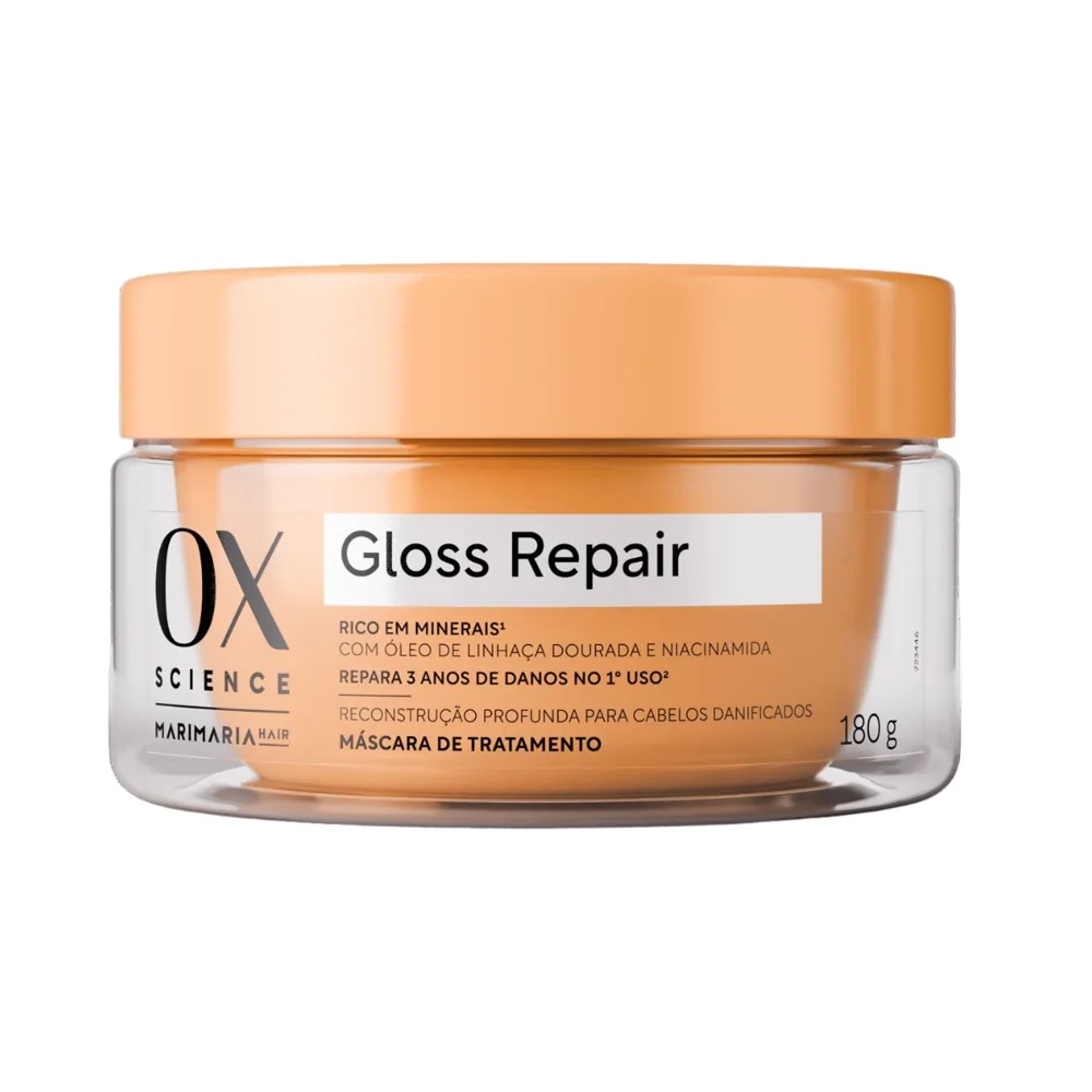 Máscara De Tratamento Mari Maria Hair Ox Com Óleo De Linhaça Dourada E Niacinamida Science Gloss Repair 180g