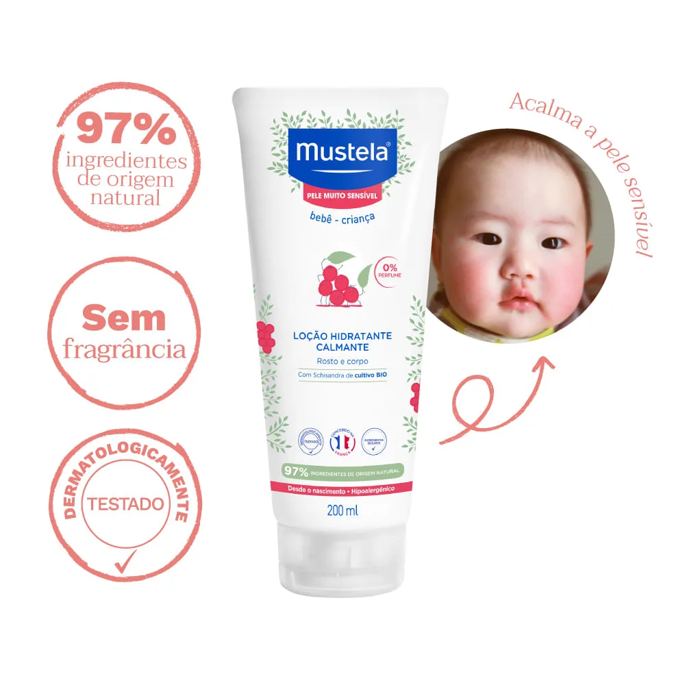 Loção Hidratante Mustela Pele Muito Sensível Bebê Calmante Sem Perfume 200ml