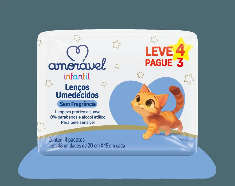 Lenços Umedecidos Amorável Sem Fragrancia 192 Unidades