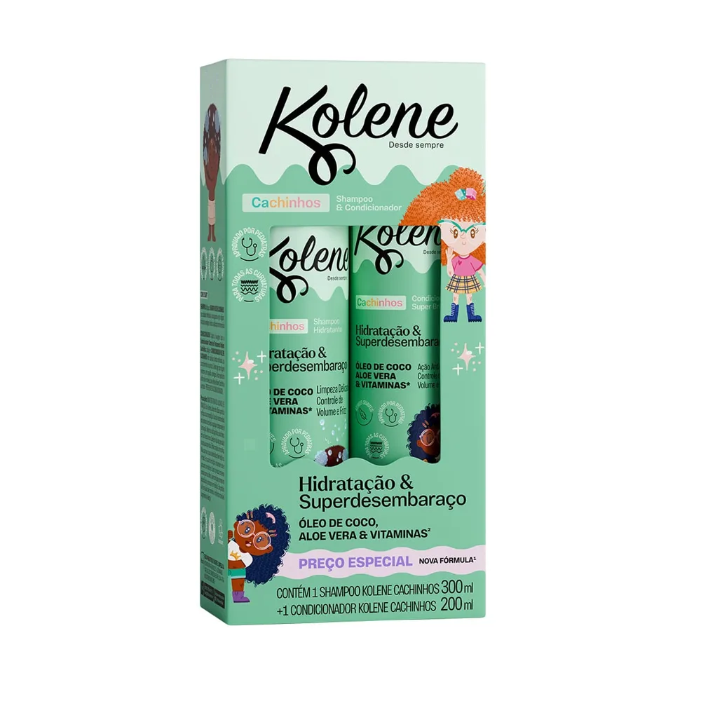 Kit Shampoo Infantil Kolene Cachinhos 300ml 1 Unidade + Condicionador Infantil Kolene Cachinhos 200ml 1Unidade
