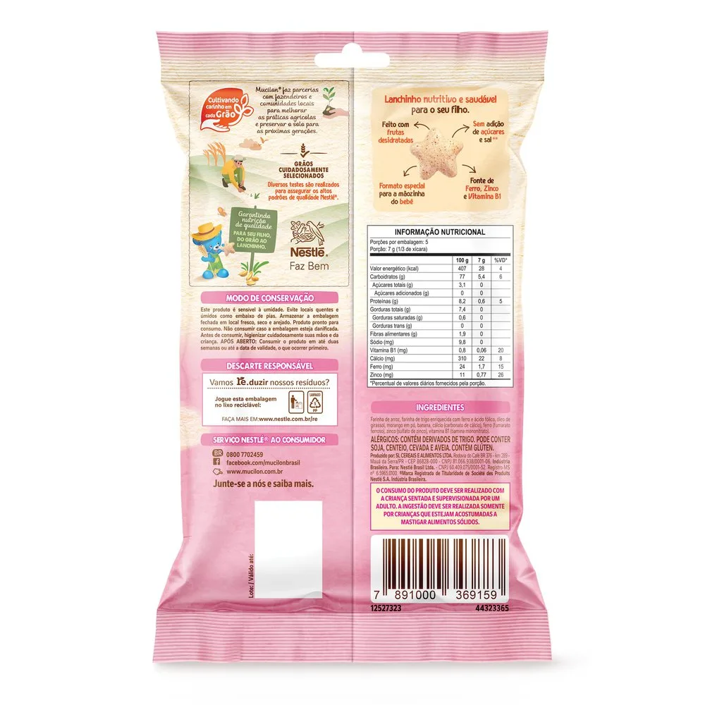Snack Infantil Mucilon Meu Primeiro Lanchinho Sabor Morango e Banana 35g