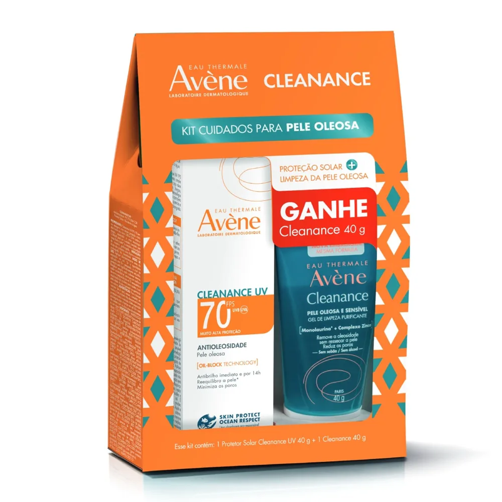 Kit Protetor Solar Facial Avène Cleanance Antioleosidade FPS70 40g 1 Unidade + Gel de Limpeza Avène Cleanance Purificante 40g 1 Unidade