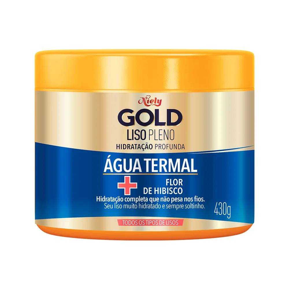 Creme de Tratamento Capilar Niely Gold Liso Pleno Agua Termal + Flor de Hibisco 430g