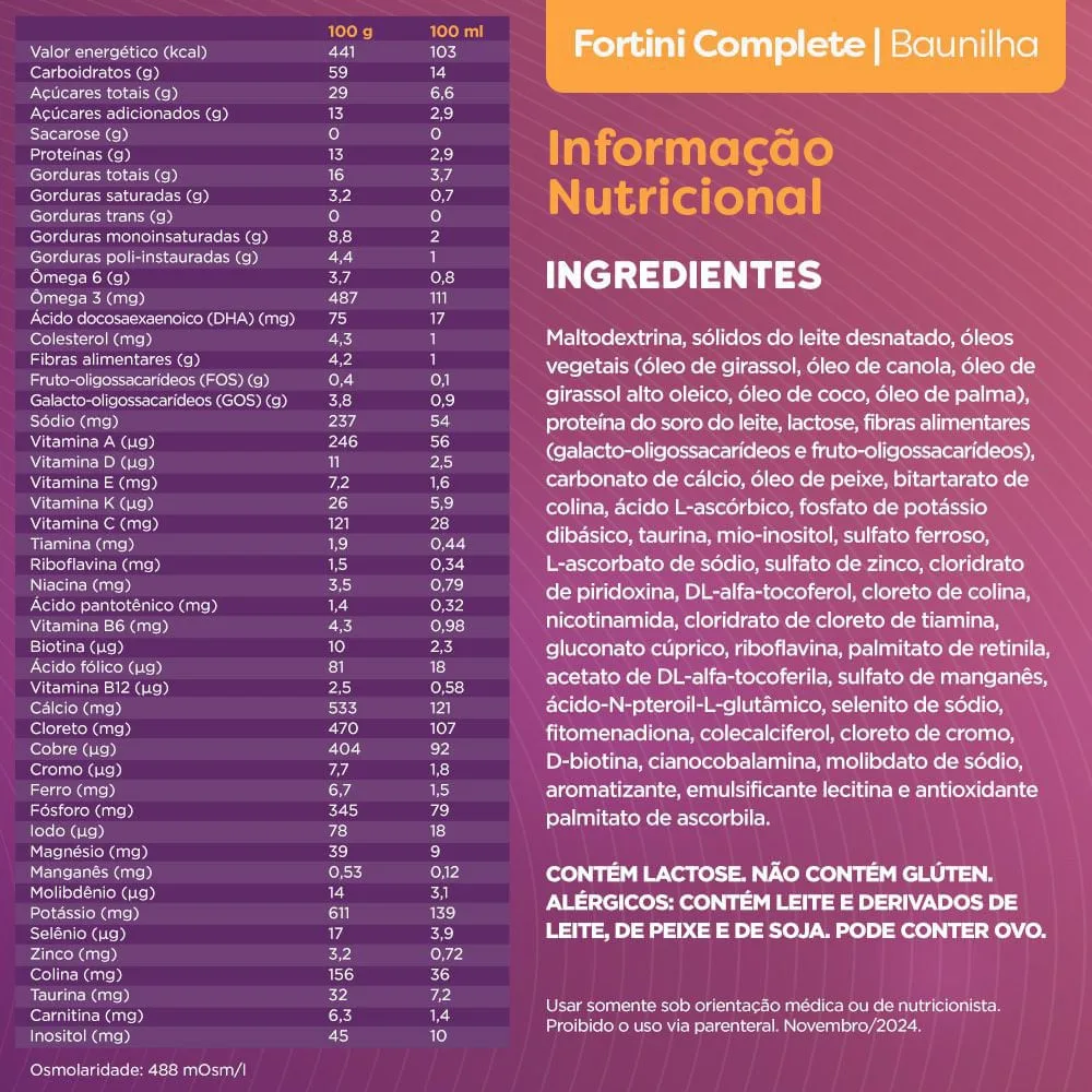 Suplemento Alimentar Infantil Fortini Complete Sabor Baunilha 800g