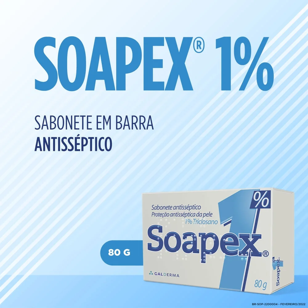 Sabonete em Barra Facial Soapex Antisséptico Triclosano 1% 80g