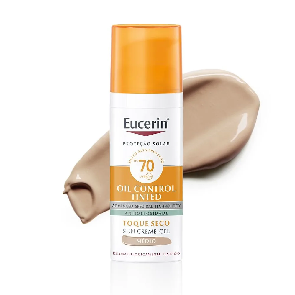 Protetor Solar Facial Eucerin Sun Oil Control FPS70 Toque Seco Gel Creme Tom Médio 50g