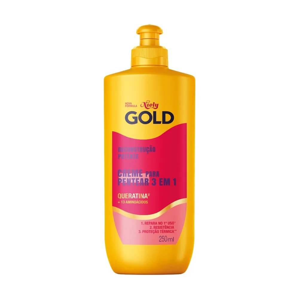 Creme de Pentear Niely Gold Reconstrução Potente Queratina-V e 13 Aminoácidos 500ml