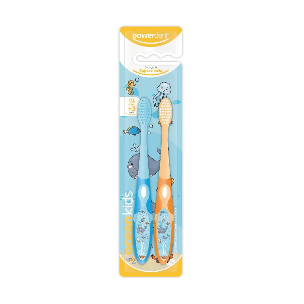 Escova Dental Infantil Powerdent Ocean Kids Cerdas Supermacias 2 Unidades