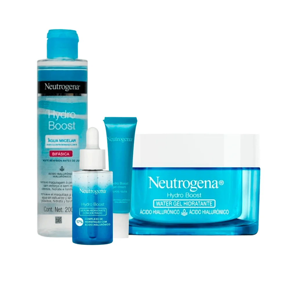 Kit Neutrogena Hidratante Facial 50g + Creme para o Contorno dos Olhos 50g + Sérum Facial com Ácido Hialurônico 30ml + Água Micelar 200ml