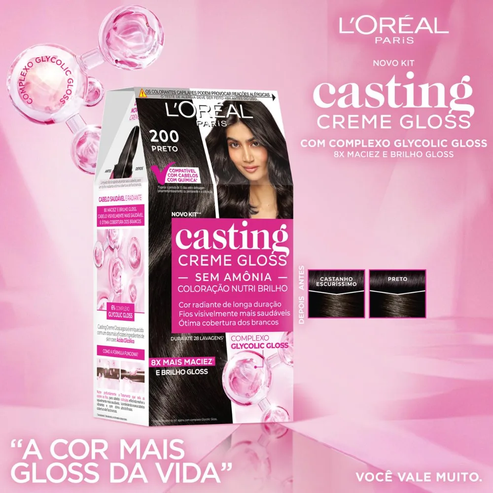 Tinta De Cabelo Casting Creme Gloss De L’oréal Paris 200 Preto 246g