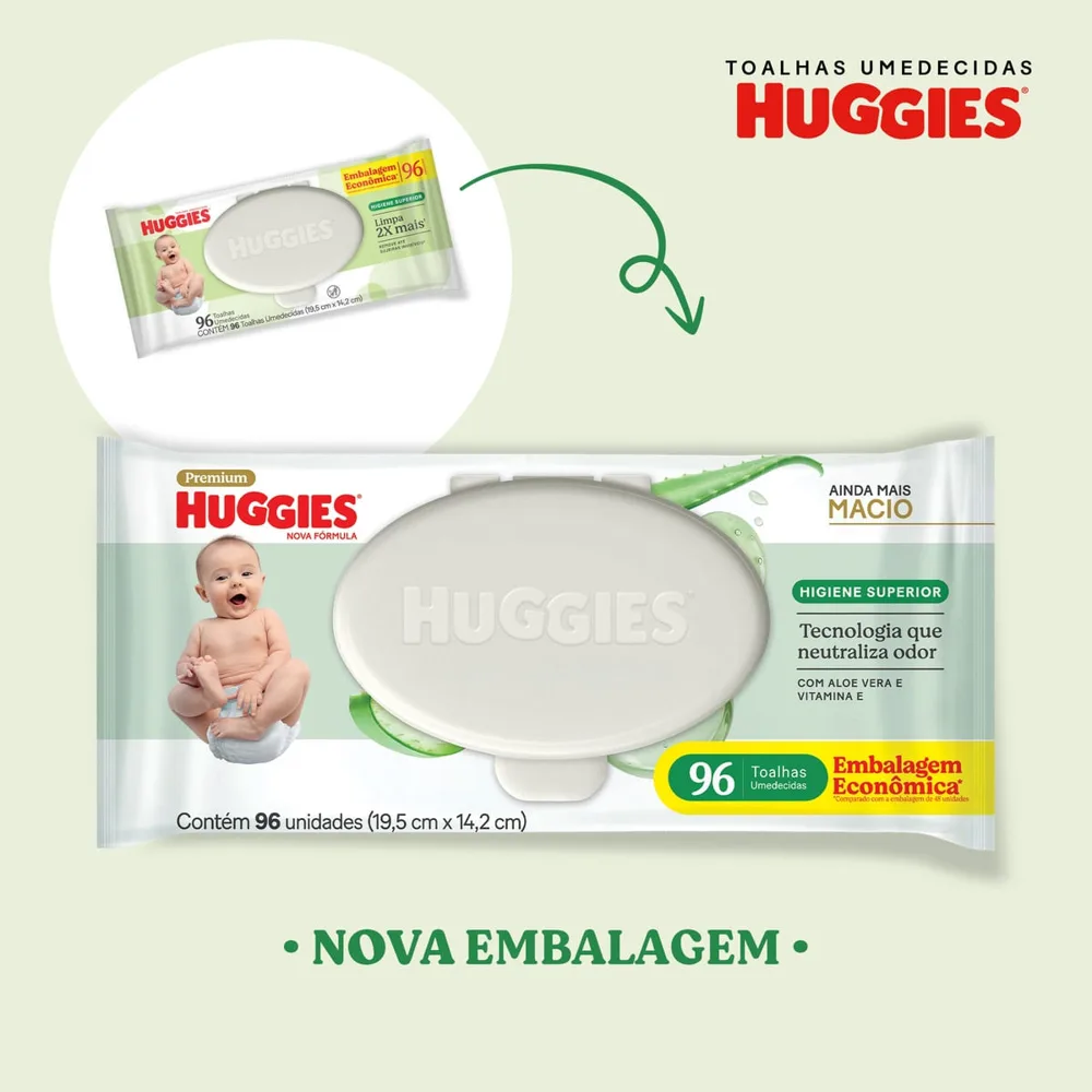 Lenços Umedecidos Huggies Higiene Superior Limpam 2x Mais 192 Unidades