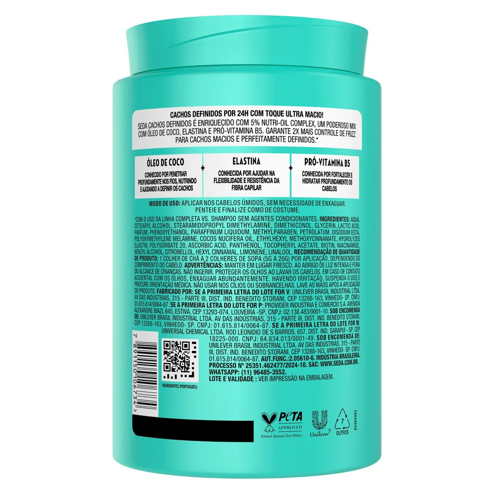 Creme Para Pentear Seda Cachos Definidos 900g