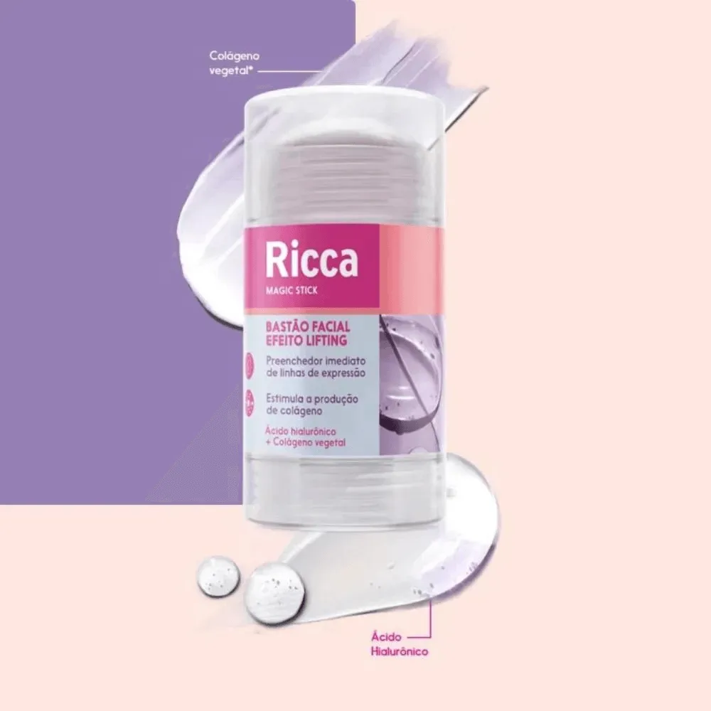 Bastão Facial Ricca Magic Stick Efeito Lifting Ácido Hialurônico e Colágeno Vegetal Stick 30g
