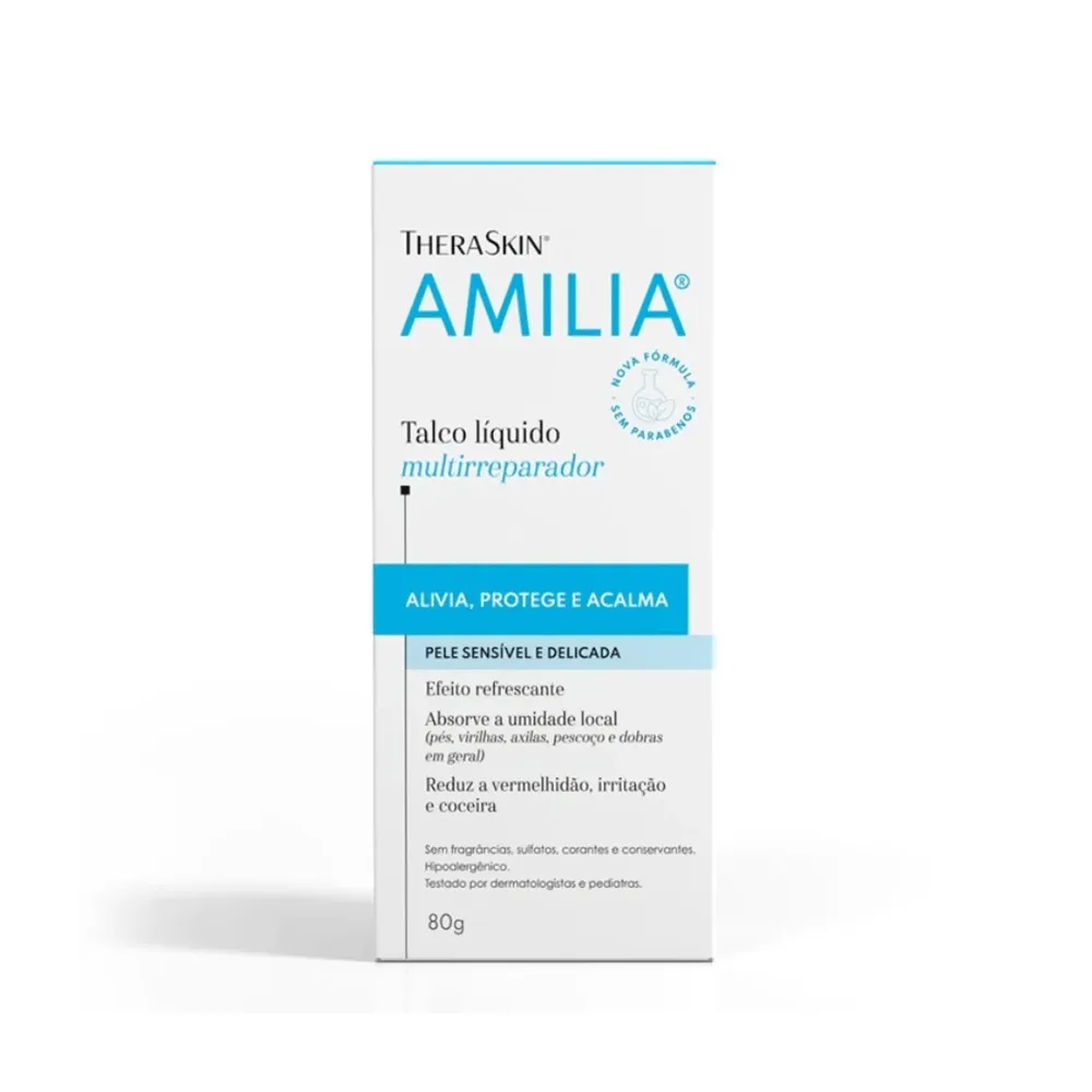 Talco Líquido Infantil Amilia Hipoalergênico Sem Perfume 80g