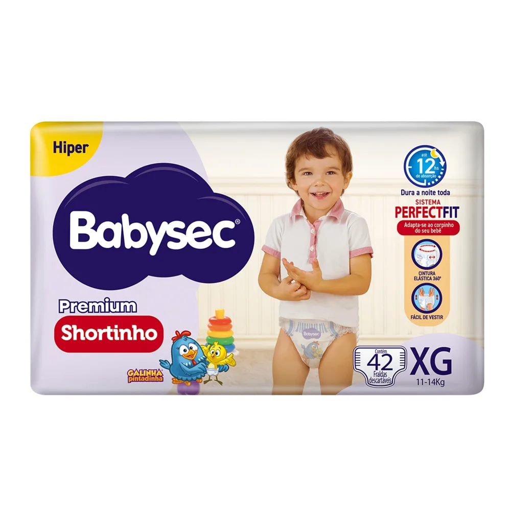 Fralda Babysec Premium Shortinho Galinha Pintadinha XG 42 Unidades