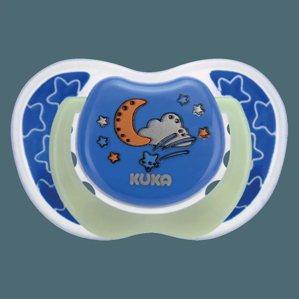 Chupeta Kuka Lumina Ortodôntica +6 meses Brilha no Escuro Silicone Azul Tamanho 2 1 Unidade