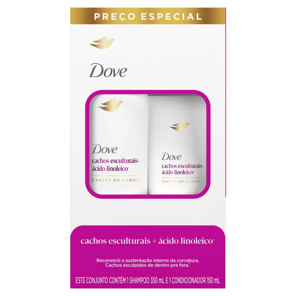 Kit Dove Shampoo Cachos Esculturais + Ácido Linoleico 350ml + Condicionador Cachos Esculturais + Ácido Linoleico 150ml