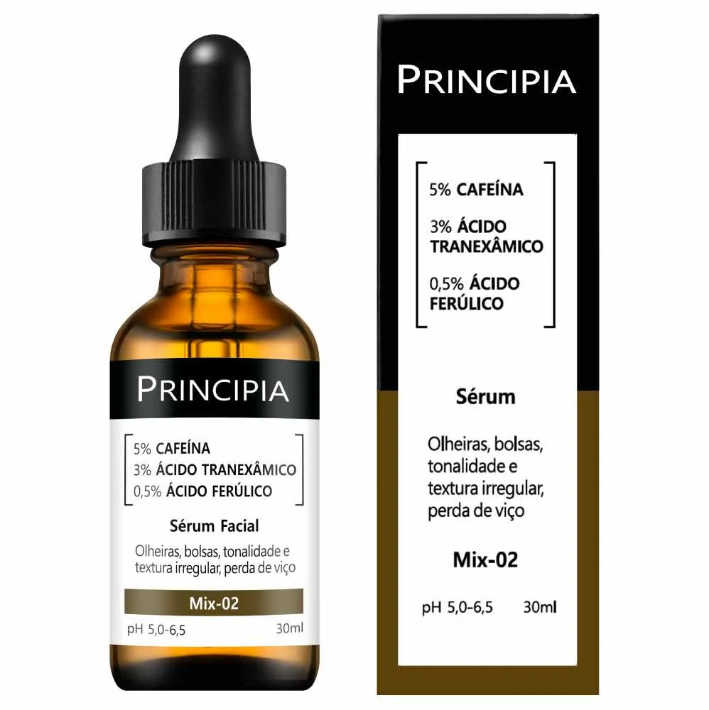 Sérum Facial Principia Mix 02 com Cafeína 5%, Ácido Tranexâmico 3% e Ácido Ferúlico 0,5% 30ml