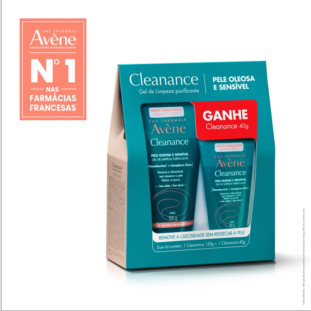 Kit Gel de Limpeza Facial Avène Cleanance Purificante 150g + Gel de Limpeza Facial Avène Cleanance Purificante40g