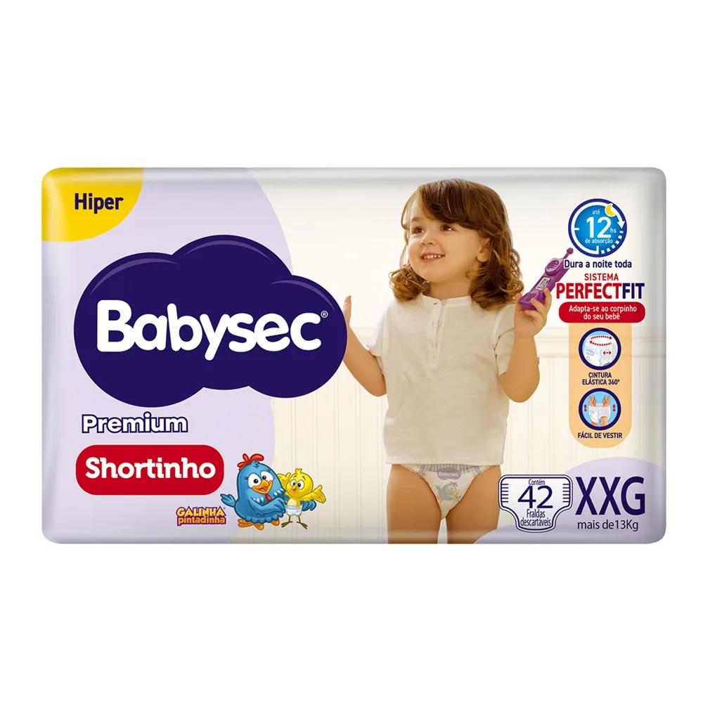 Fralda Babysec Premium Shortinho Galinha Pintadinha XXG 42 Unidades