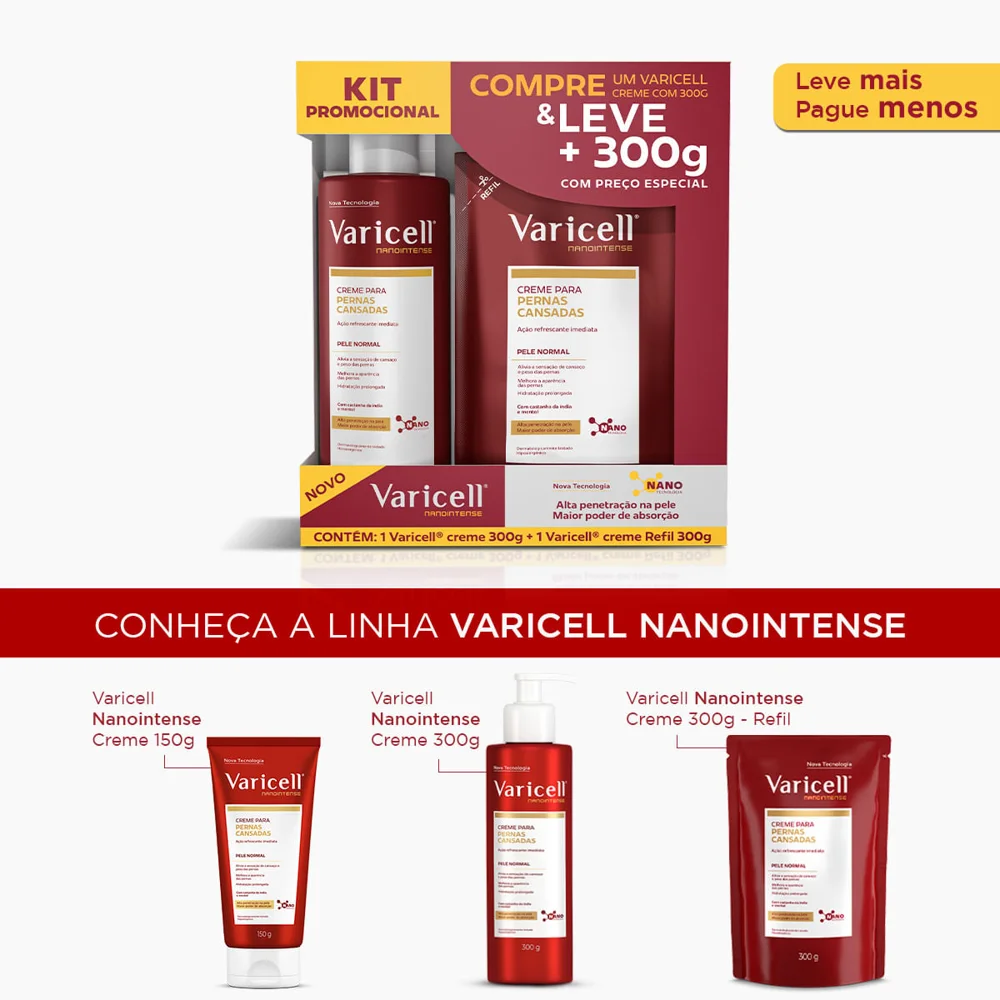 Kit Creme Varicell Nanointense 300g 1 Unidade + Creme Varicell Nanointense Refil 300g 1 Unidade