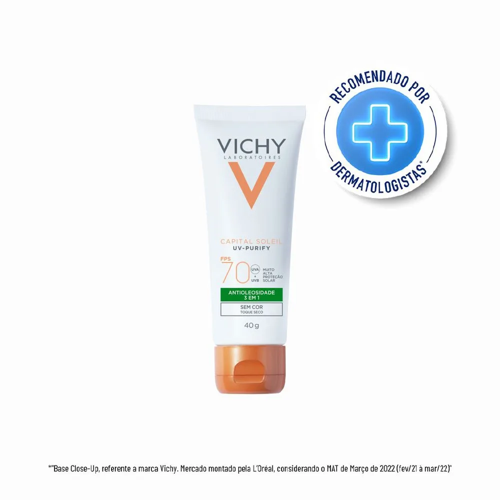 Protetor Solar Facial Vichy Capital Soleil UV-Purify FPS70 Antioleosidade 3 em 1 Sem Cor 40g