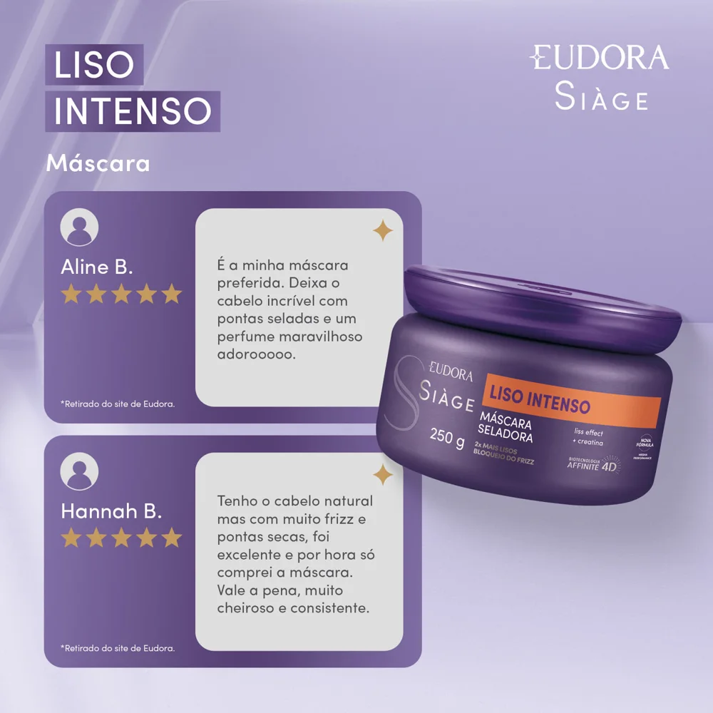 Máscara Capilar Eudora Siàge Liso Intenso Seladora 250g