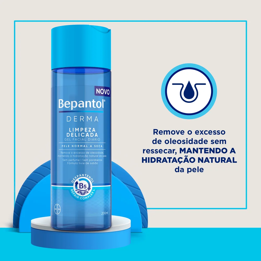 Gel de Limpeza Facial Diário Bepantol Derma Limpeza Delicada Pele Normal a Seca 200ml