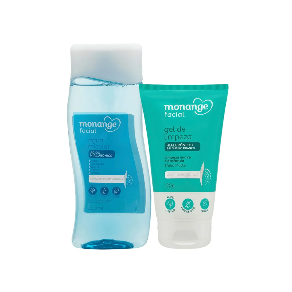 Kit Monange Gel de Limpeza Facial Antioleosidade 120g + Água Micelar Demaquilante 200ml