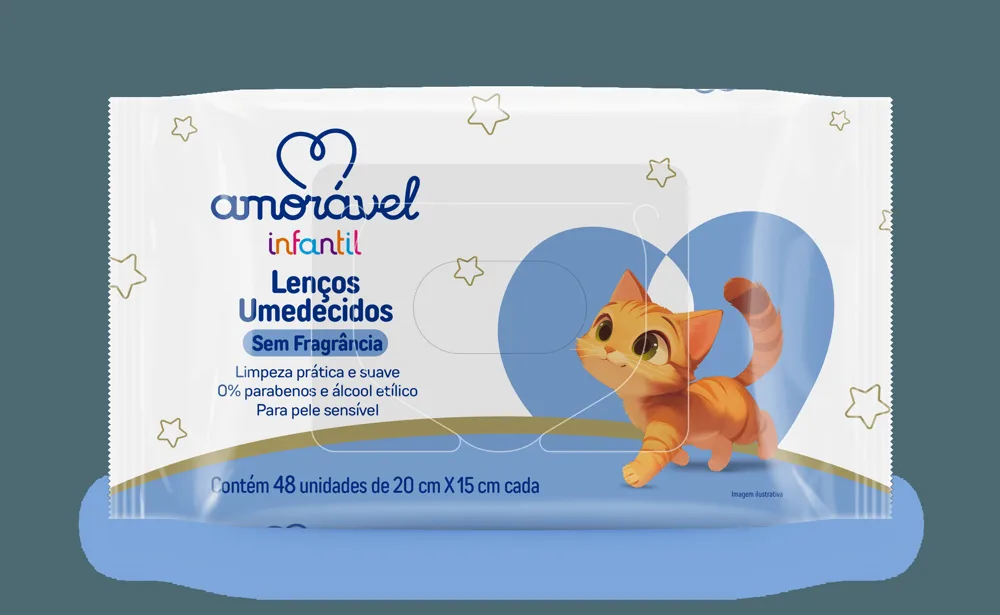 Lenço Umedecido Amorável Baby Sem Fragrância 48 Unidades