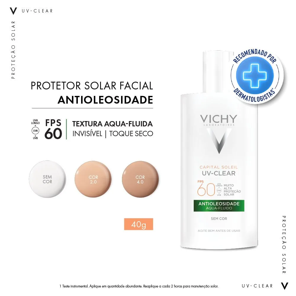 Protetor Solar Facial Vichy Capital Soleil UV-Clear FPS60 Antioleosidade Cor 4.0 40g