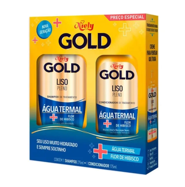 Kit Shampoo Niely Gold Liso Pleno 275ml 1 Unidade + Condicionador Niely Gold Liso Pleno 175ml 1 Unidade