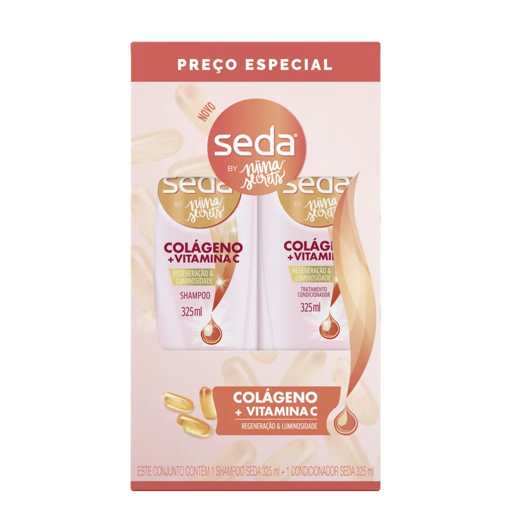 Kit Shampoo Seda by Niina Secrets Colágeno + Vitamina C 325ml 1 Uni + Condicionador Colágeno + Vitamina C 325ml 1 Uni
