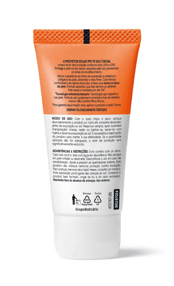 Protetor Solar Facial Vult Antissinais Fps70 40ml