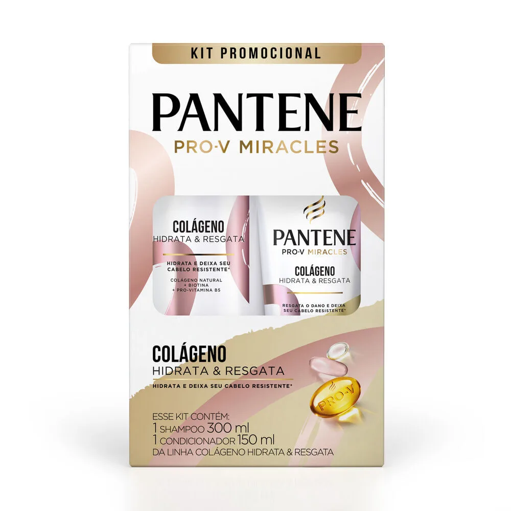 Kit Shampoo Pantene Pro-V Miracles Colágeno Hidrata & Resgata 300ml 1 Uni + Condicionador Hidrata & Resgata 150ml 1 Uni