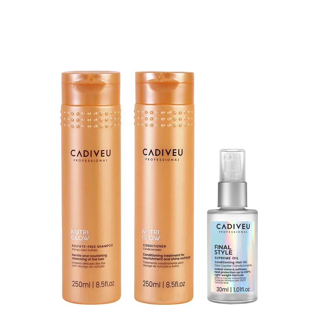 Kit Cadiveu Nutri Glow - Shampoo 250ml + Condicionador 250ml + Óleo Final Style Supreme 30ml
