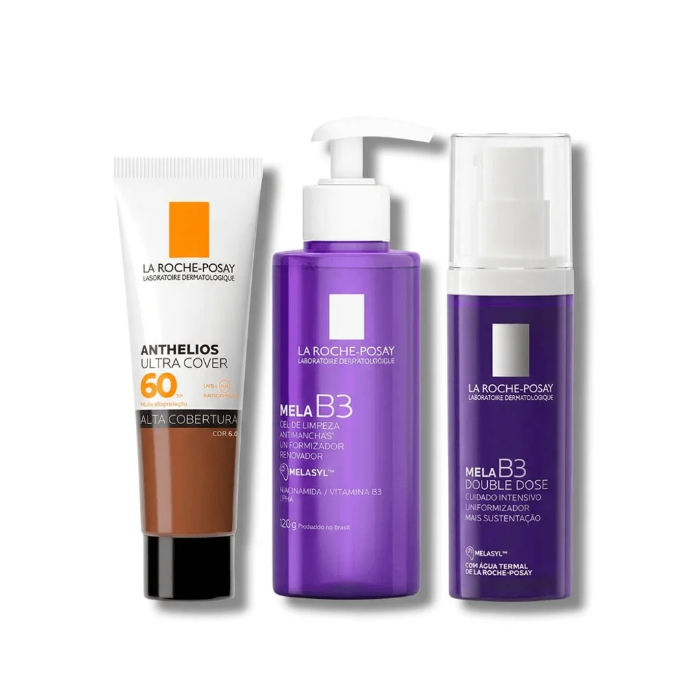 Kit La Roche-Posay Mela B3 e Anthelios Gel de Limpeza 120g + Hidratante Clareador 40ml + Protetor Solar Ultra Cover Cor 6.0 30g