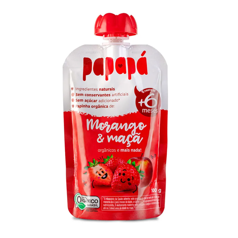 Papinha Infantil Papapá Orgânica Sabor Morango e Maçã +6 meses 100g